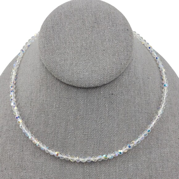 Vintage Faceted AB Aurora Borealis Bead Collar Choker Necklace Barrel Closure - Picture 1 of 8